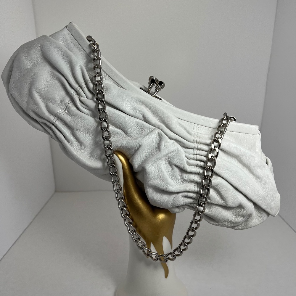 NWT BCBGMaxAzaria white leather ruched clutch purse